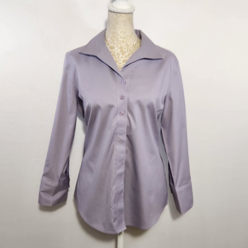 Chico's Women's Size 0/4-6 Lavender Non Iron Stretch 3/4 Sleeve Button Up Shirt - Picture 2 of 15